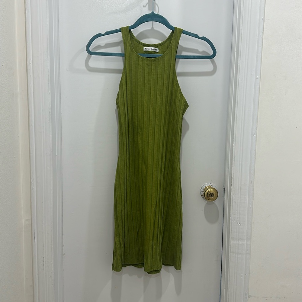 Reformation Green Ribbed Dress